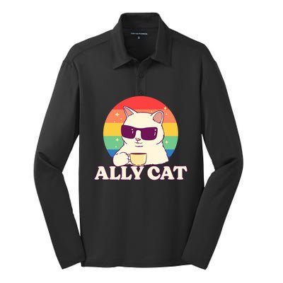 Ally Cat Pride Gift Silk Touch Performance Long Sleeve Polo