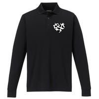 Awesome Cow Print Black & White Print Heart Performance Long Sleeve Polo