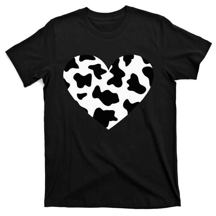 Awesome Cow Print Black & White Print Heart T-Shirt