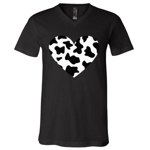 Awesome Cow Print Black & White Print Heart V-Neck T-Shirt