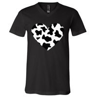 Awesome Cow Print Black & White Print Heart V-Neck T-Shirt