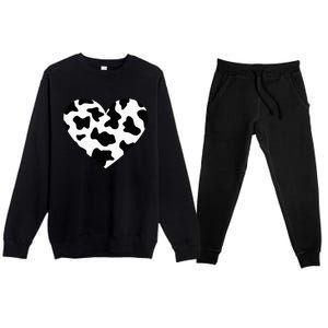 Awesome Cow Print Black & White Print Heart Premium Crewneck Sweatsuit Set