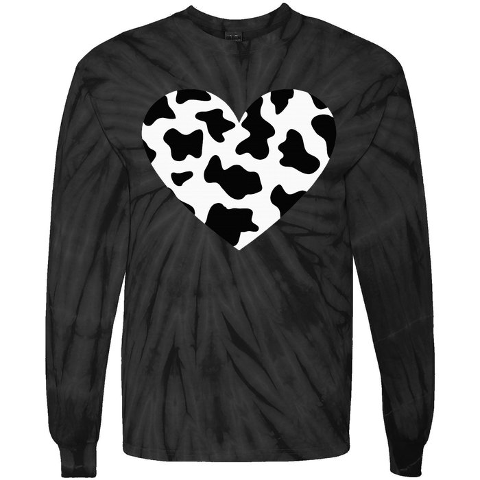 Awesome Cow Print Black & White Print Heart Tie-Dye Long Sleeve Shirt