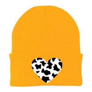 Awesome Cow Print Black & White Print Heart Knit Cap Winter Beanie