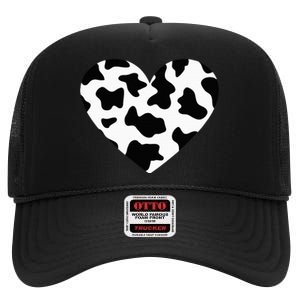 Awesome Cow Print Black & White Print Heart High Crown Mesh Back Trucker Hat