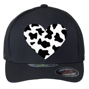 Awesome Cow Print Black & White Print Heart Flexfit Unipanel Trucker Cap