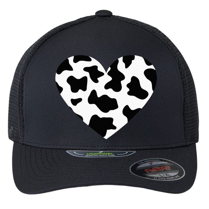 Awesome Cow Print Black & White Print Heart Flexfit Unipanel Trucker Cap