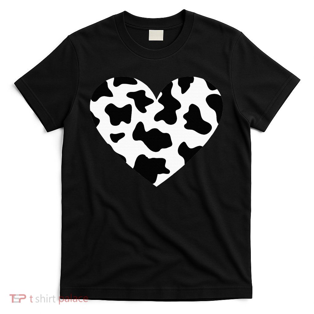 Awesome Cow Print Black & White Print Heart T-Shirt