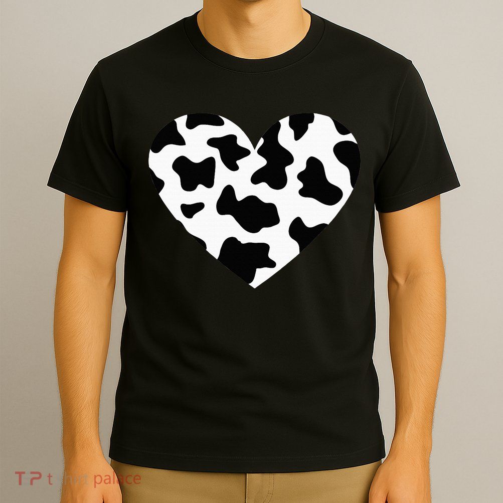 Awesome Cow Print Black & White Print Heart T-Shirt