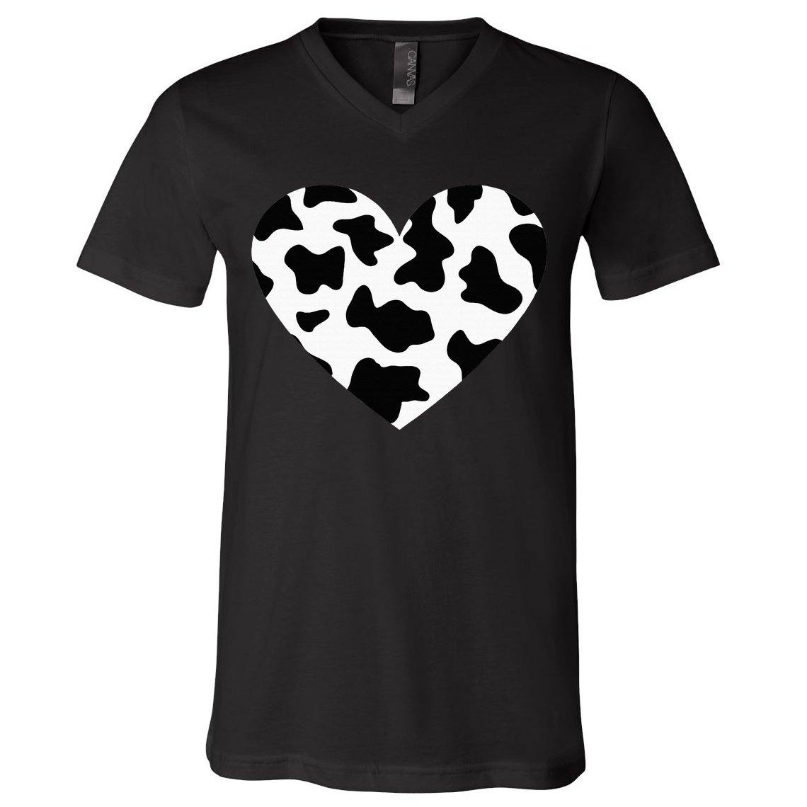 Awesome Cow Print Black & White Print Heart V-Neck T-Shirt