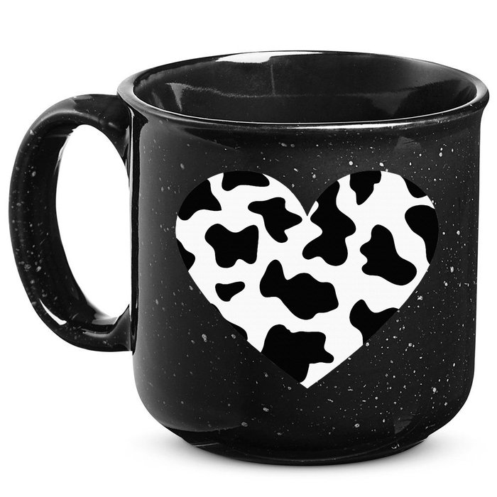Awesome Cow Print Black & White Print Heart 15oz Campfire Ceramic Mug