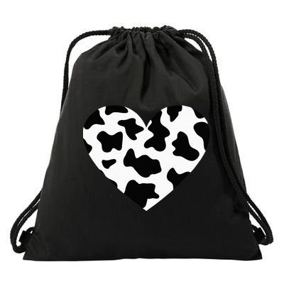 Awesome Cow Print Black & White Print Heart Drawstring Bag