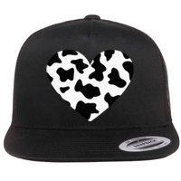 Awesome Cow Print Black & White Print Heart Flat Bill Trucker Hat