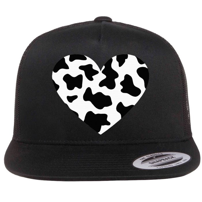 Awesome Cow Print Black & White Print Heart Flat Bill Trucker Hat