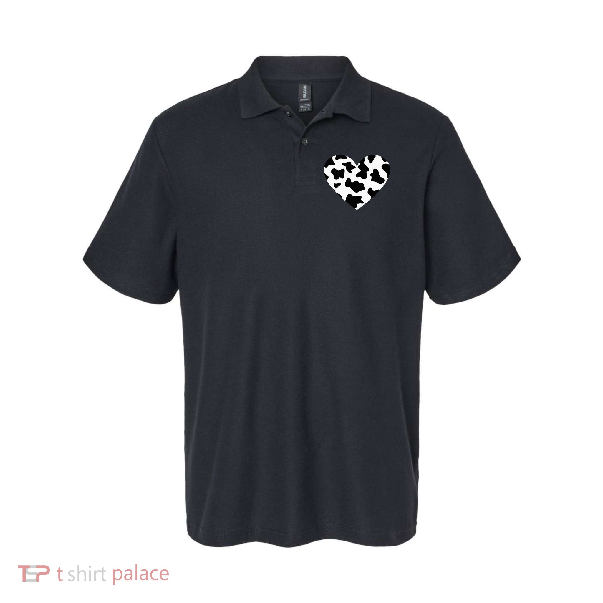 Awesome Cow Print Black & White Print Heart Polo