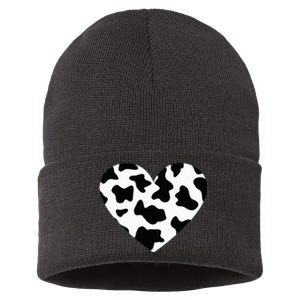 Awesome Cow Print Black & White Print Heart Sustainable Knit Beanie