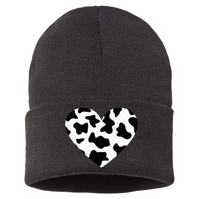 Awesome Cow Print Black & White Print Heart Sustainable Knit Beanie