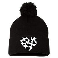 Awesome Cow Print Black & White Print Heart Pom Pom 12in Knit Beanie