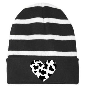 Awesome Cow Print Black & White Print Heart Striped Beanie with Solid Band