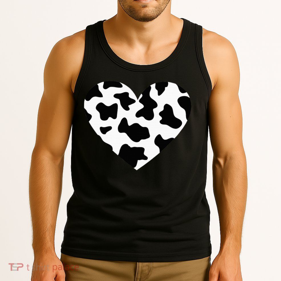 Awesome Cow Print Black & White Print Heart Tank Top