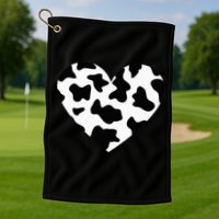 Awesome Cow Print Black & White Print Heart Golf Towel