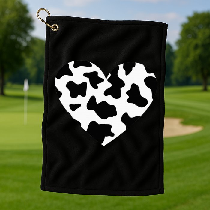 Awesome Cow Print Black & White Print Heart Golf Towel