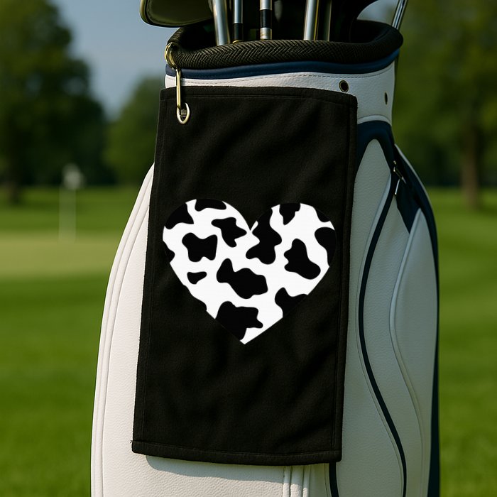 Awesome Cow Print Black & White Print Heart Golf Towel