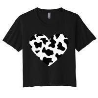 Awesome Cow Print Black & White Print Heart Women's Crop Top Tee
