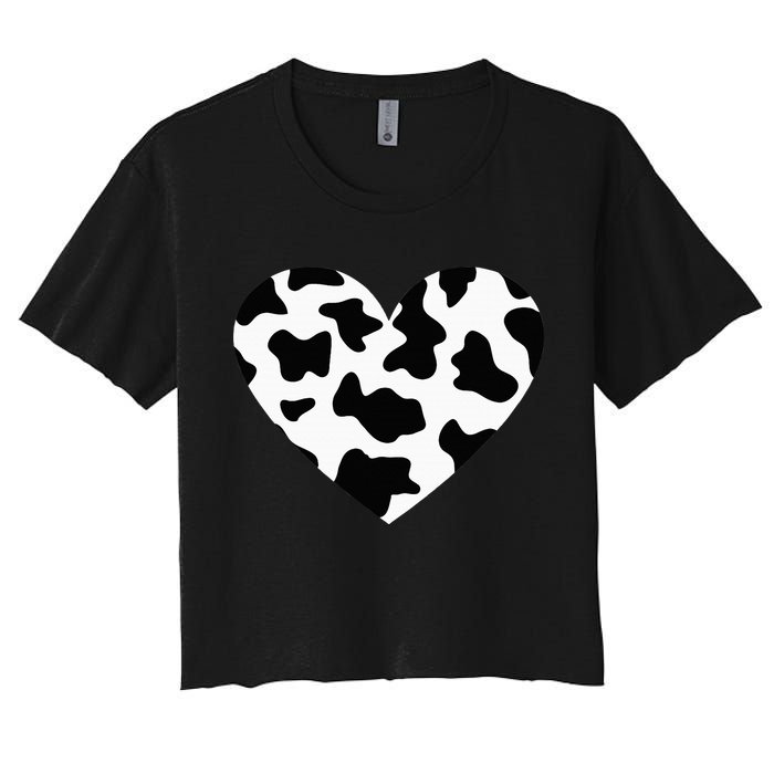 Awesome Cow Print Black & White Print Heart Women's Crop Top Tee