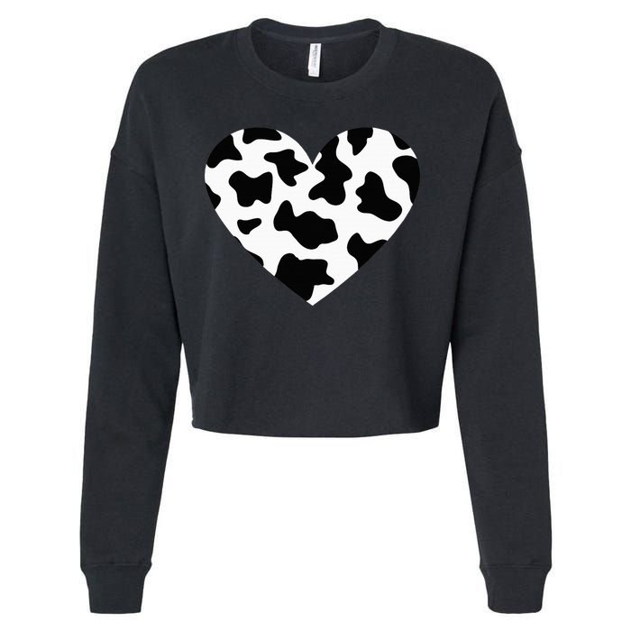 Awesome Cow Print Black & White Print Heart Cropped Pullover Crew