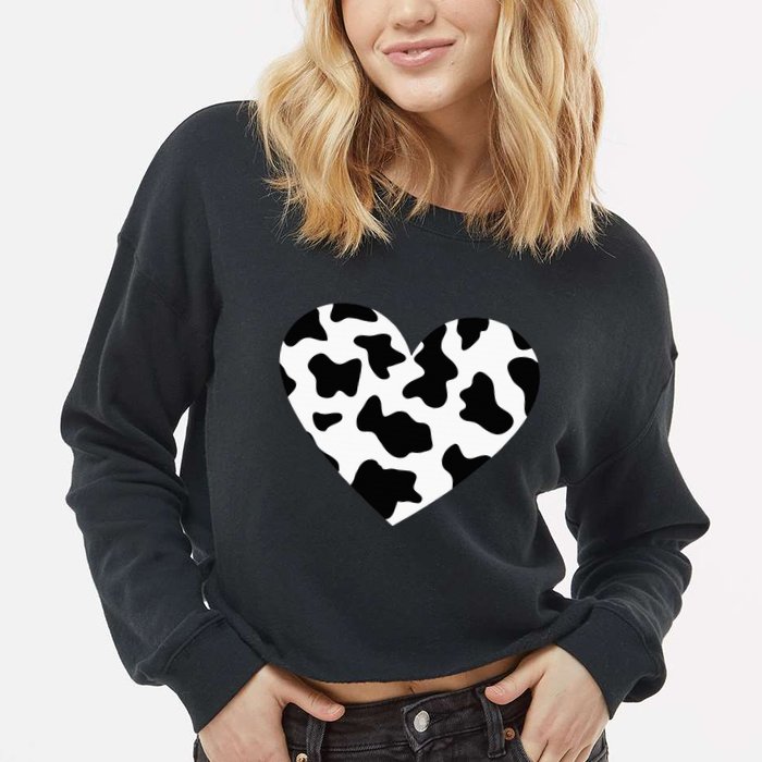 Awesome Cow Print Black & White Print Heart Cropped Pullover Crew
