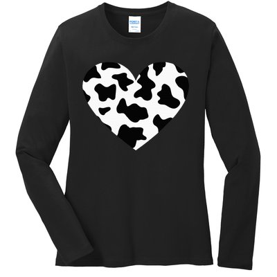 Awesome Cow Print Black & White Print Heart Ladies Long Sleeve Shirt