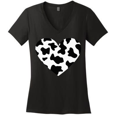 Awesome Cow Print Black & White Print Heart Women's V-Neck T-Shirt