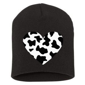 Awesome Cow Print Black & White Print Heart Short Acrylic Beanie