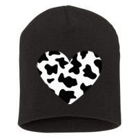 Awesome Cow Print Black & White Print Heart Short Acrylic Beanie