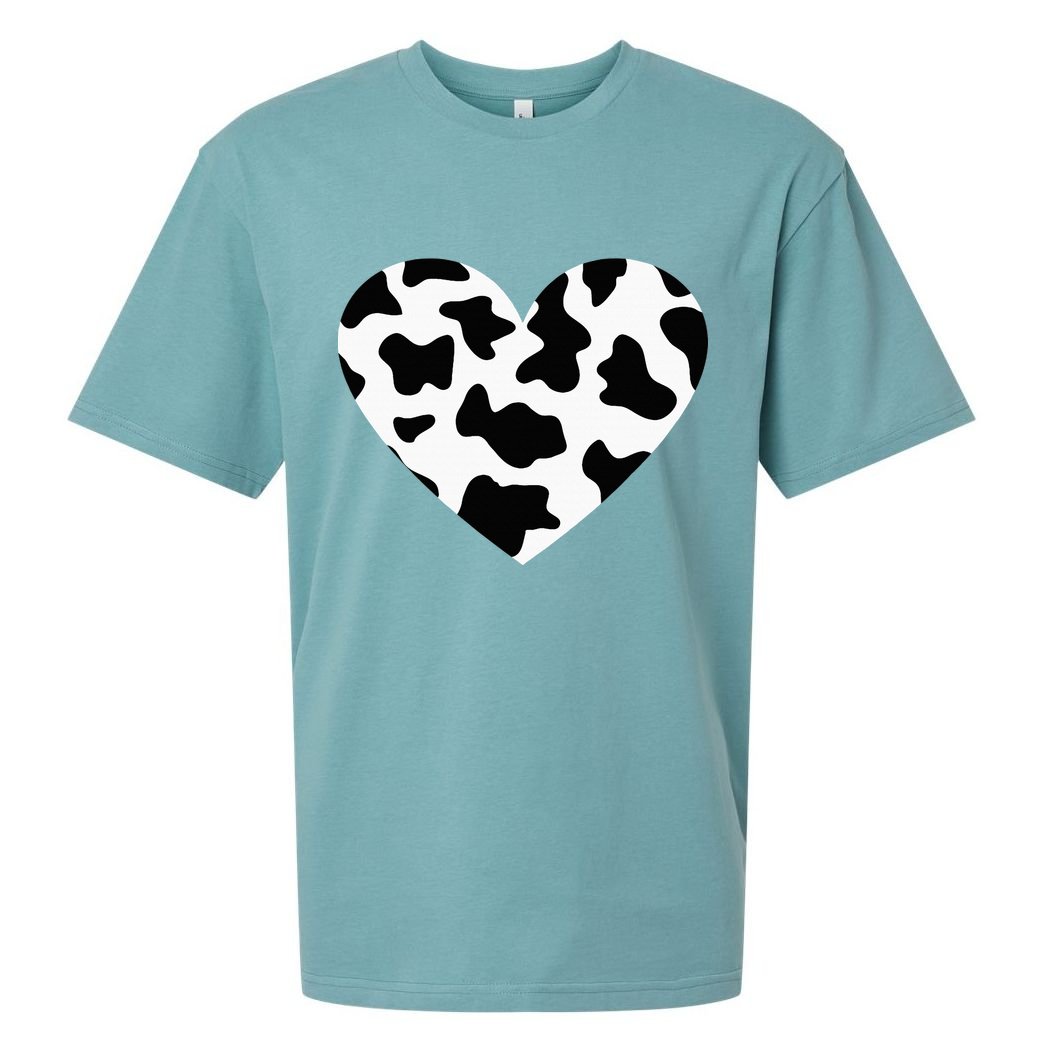 Awesome Cow Print Black & White Print Heart Sueded Cloud Jersey T-Shirt