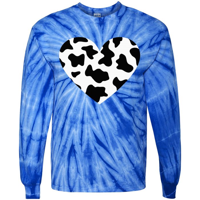 Awesome Cow Print Black & White Print Heart Tie-Dye Long Sleeve Shirt