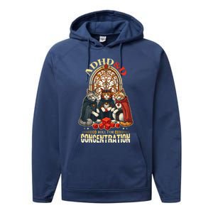 Adhd Cats Roll For Concentration Rpg Gamer Performance Fleece Hoodie