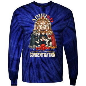 Adhd Cats Roll For Concentration Rpg Gamer Tie-Dye Long Sleeve Shirt