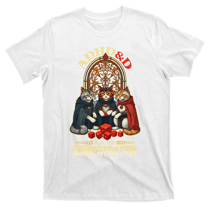 Adhd Cats Roll For Concentration Rpg Gamer T-Shirt