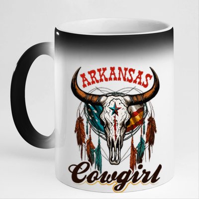 Arkansas Cowgirl Rodeo Western Country Longhorn Skull 11oz Black Color Changing Mug