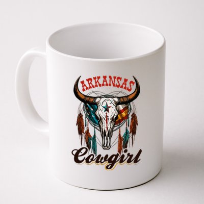 Arkansas Cowgirl Rodeo Western Country Longhorn Skull Coffee Mug