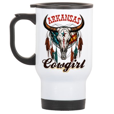 Arkansas Cowgirl Rodeo Western Country Longhorn Skull Stainless Steel Travel Mug