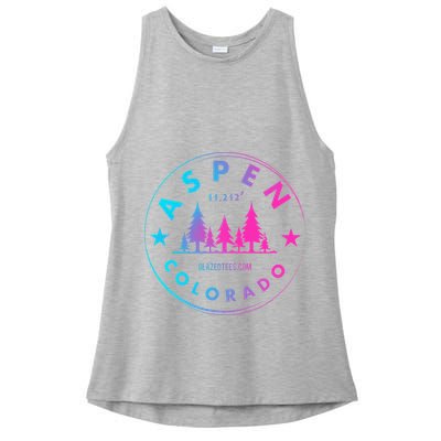 Aspen Colorado Retro Big Mountain Forest Ladies PosiCharge Tri-Blend Wicking Tank