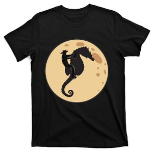 A Cowboy Riding A Seahorse Silhouetted Against A Full Moon T-Shirt