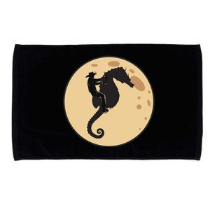 A Cowboy Riding A Seahorse Silhouetted Against A Full Moon Microfiber Hand Towel