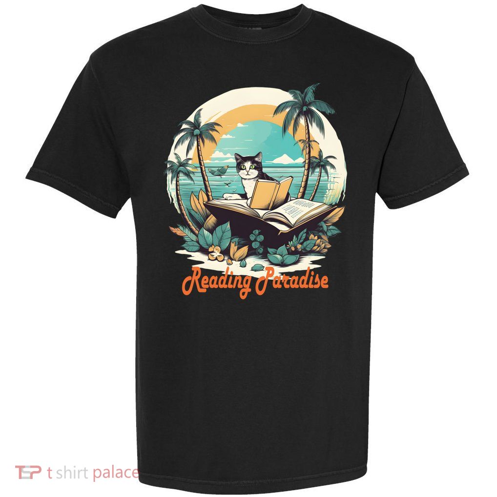 Adorable Cat Reading Paradise Beachgoers Novelty Cute Gift Garment-Dyed Heavyweight T-Shirt
