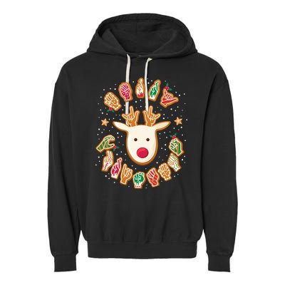 Asl Christmas Reindeer American Sign Language Gingerbread Garment-Dyed Fleece Hoodie