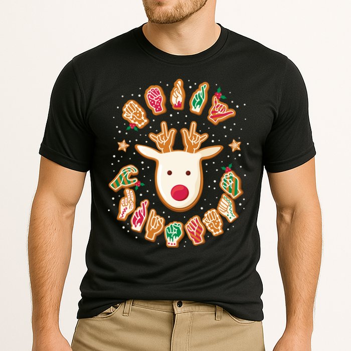 Asl Christmas Reindeer American Sign Language Gingerbread Cooling Performance Crew T-Shirt