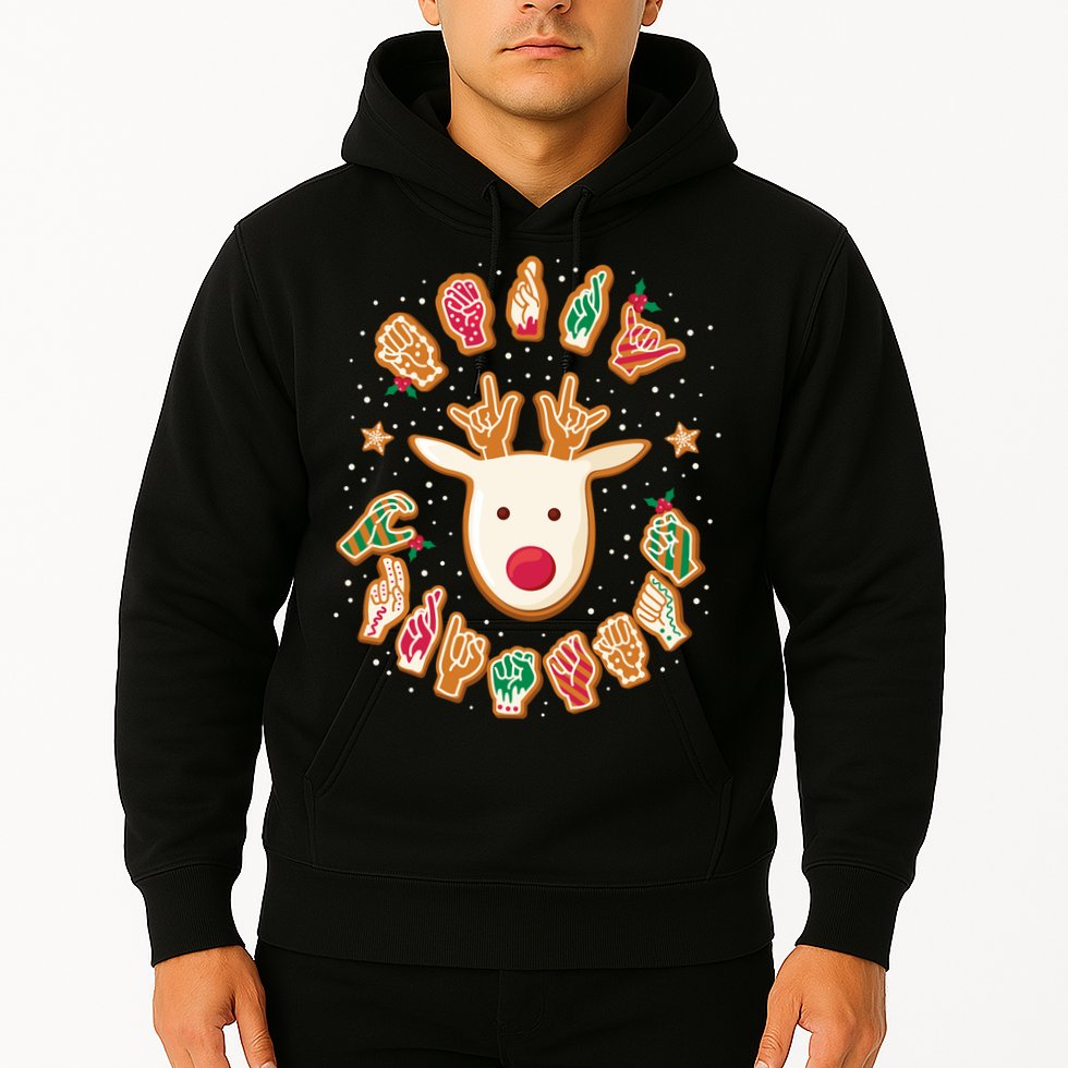 Asl Christmas Reindeer American Sign Language Gingerbread Hoodie